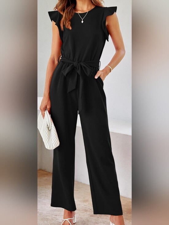 BTFBM Pants - Elegant Black Wide-Leg Jumpsuit with Two Side Pockets